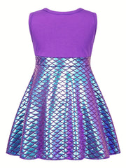 Girls Princess Dress & Accessories Fish Scale Print Cosplay Costume