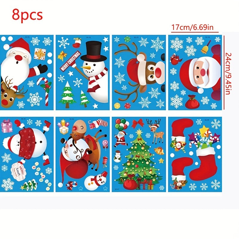 8pcs Christmas Glass Window Stickers Removable Static Stickers