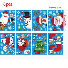 8pcs Christmas Glass Window Stickers Removable Static Stickers