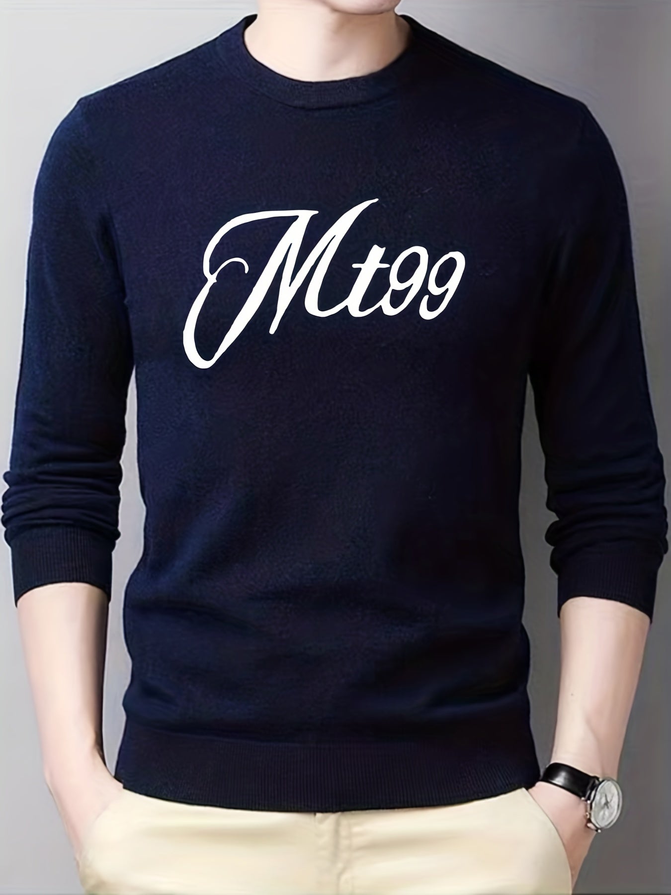 Men's Knitted Crew Neck Sweater for Fall Winter