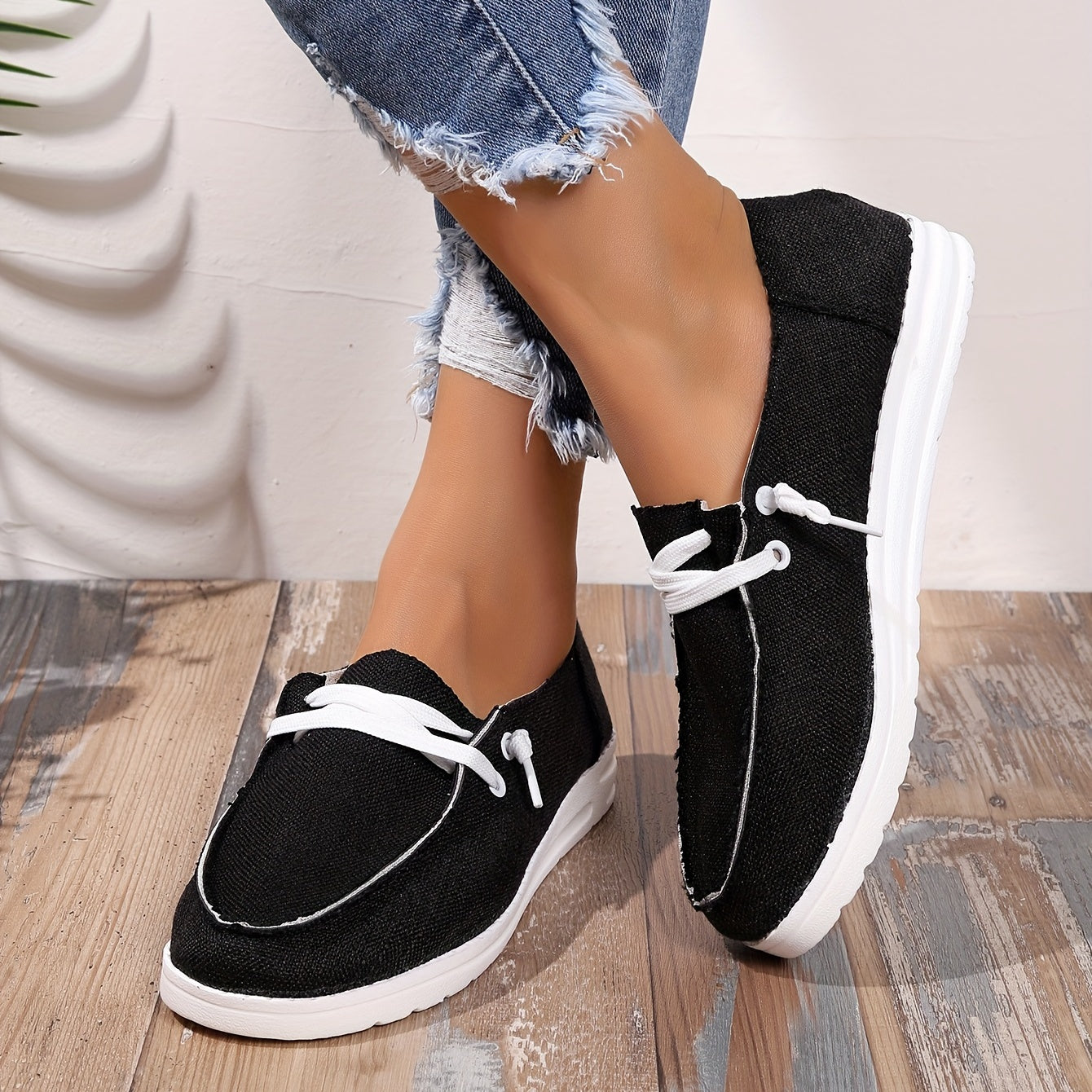 Women's Casual Lace Up Flat Loafers Canvas Shoes