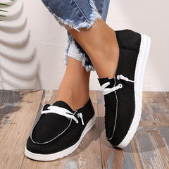 Women's Casual Lace Up Flat Loafers Canvas Shoes