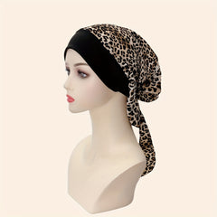 Leopard Print Turban Cap Casual Head Wraps Elastic Headscarf Women