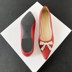 Metallic Bowknot Decor Slip On Low Heel Shoes