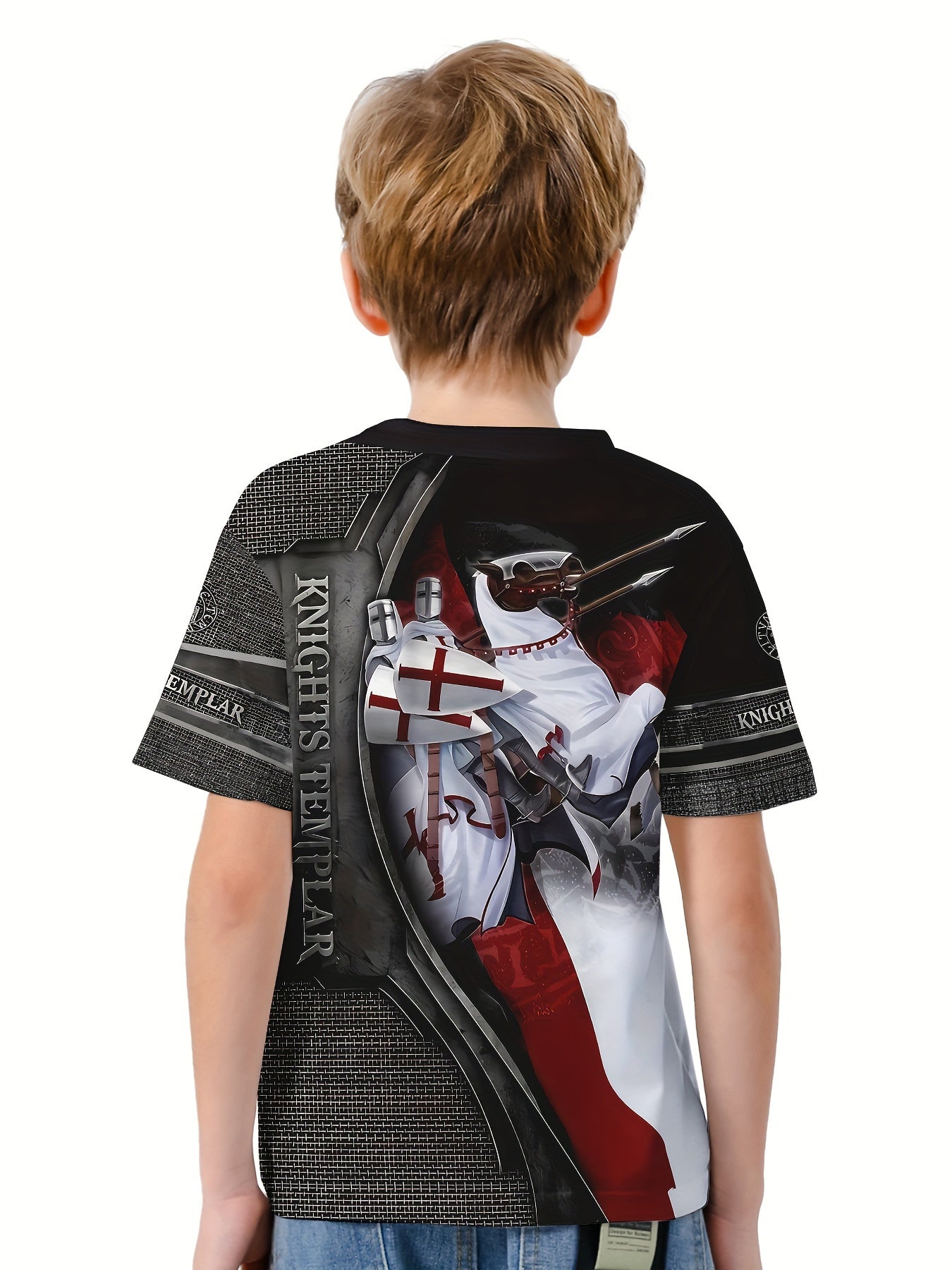 Knight 3D Print Boy's Casual Tee Short Sleeve Crew Neck Comfortable T-shirt