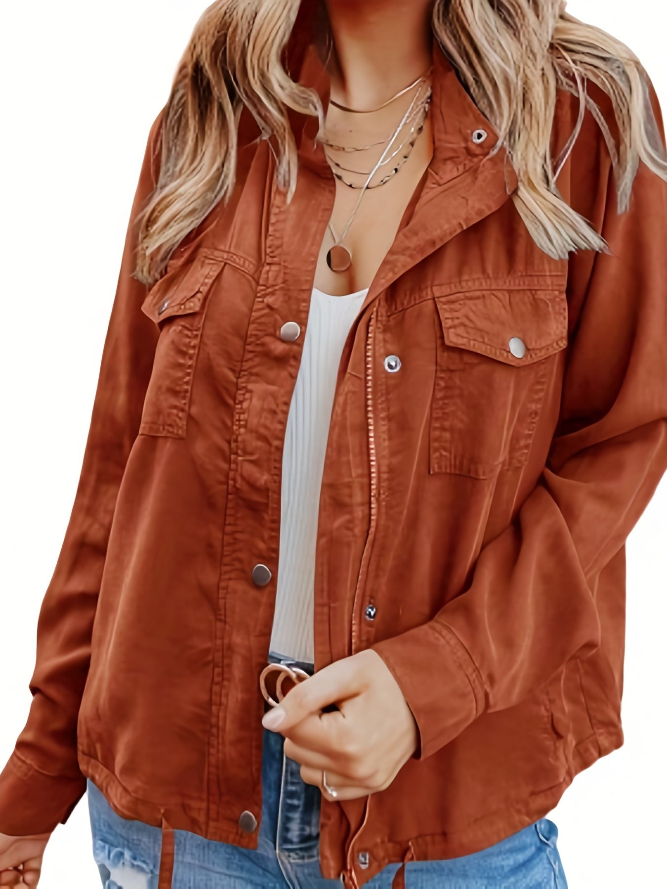 Solid Button Front Long Sleeve Jacket