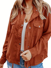 Solid Button Front Long Sleeve Jacket