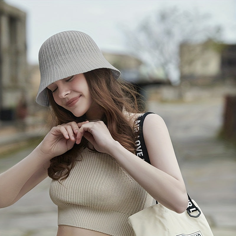 Frayed Brim Denim Bucket Hat Solid Women Sunscreen Cloche Hat