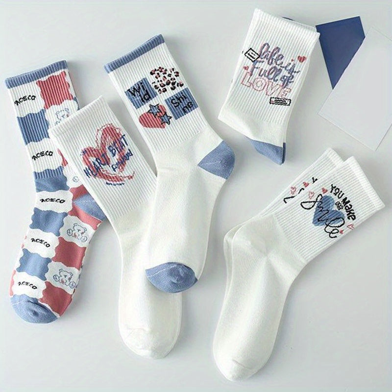 4 5 6 Pairs Letter Print Socks Mid Tube Socks Women's Stockings