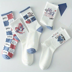 4 5 6 Pairs Letter Print Socks Mid Tube Socks Women's Stockings
