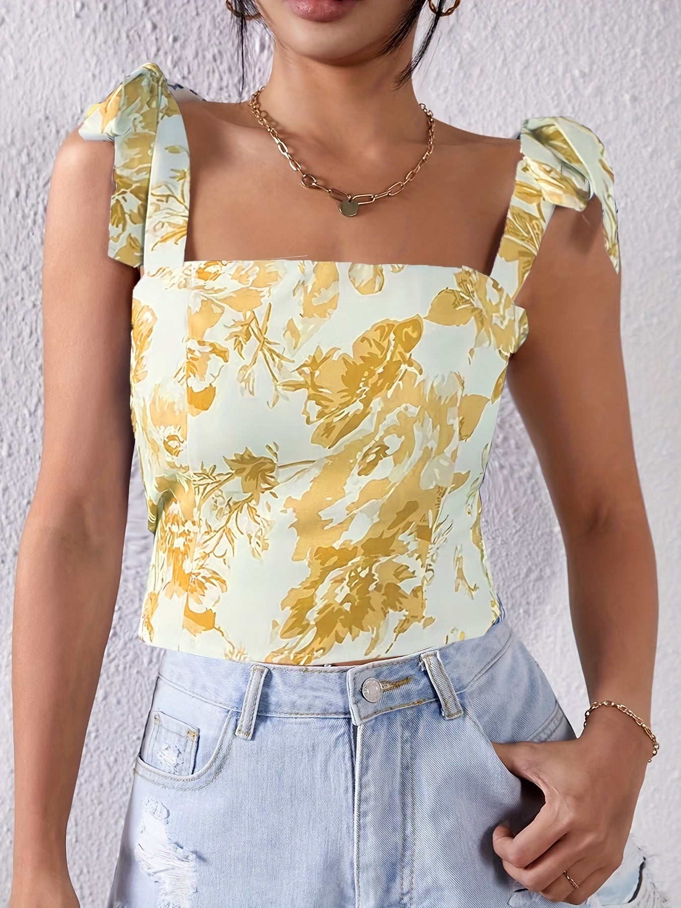 Floral Print Tank Top Sexy Summer Sleeveless Knotted Backless Zip Up Cami Tops