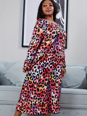 Plus Size Leopard Print Ruffle Maxi Nightdress