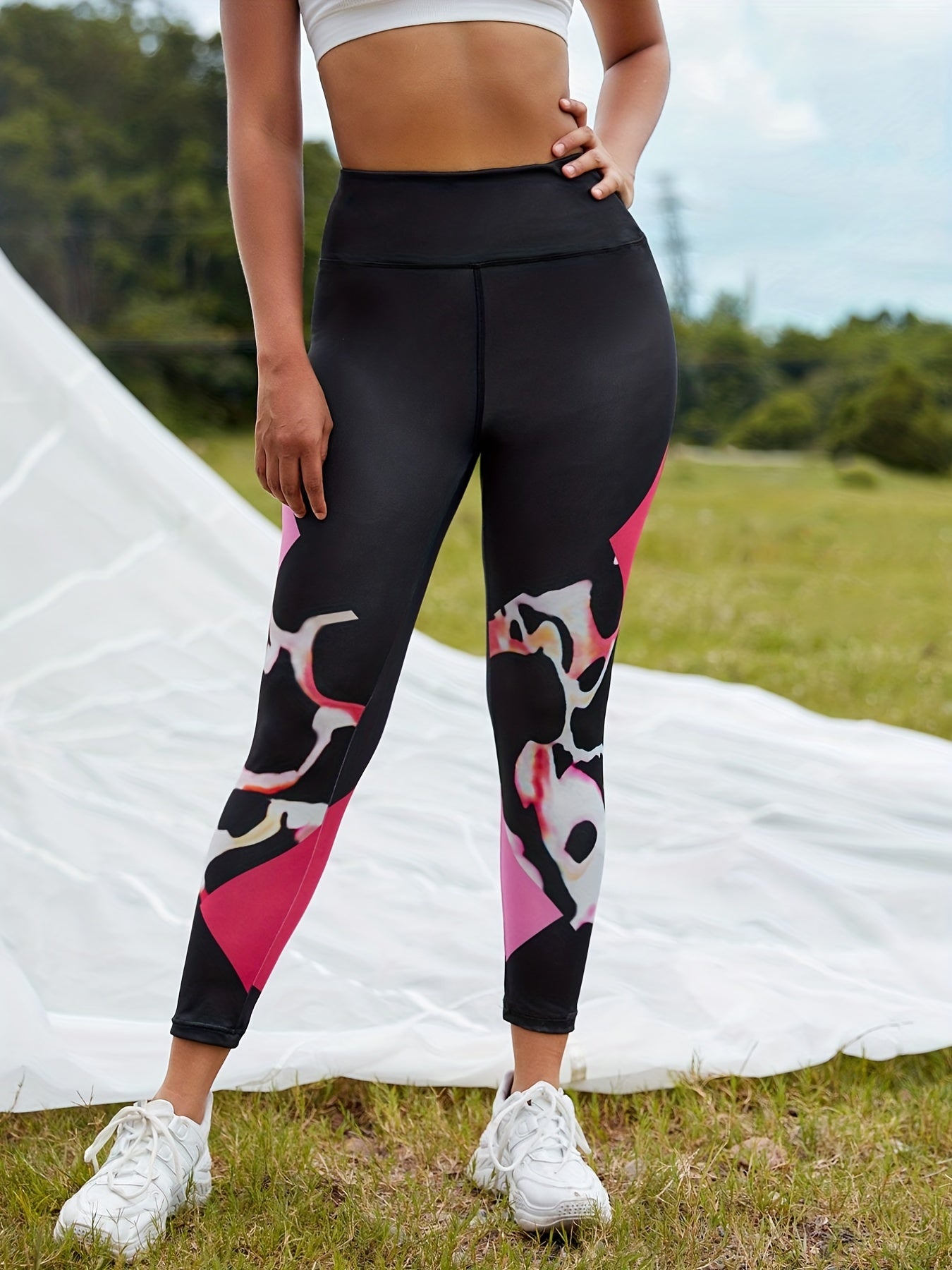 High Waist Tummy Control Yoga Leggings Digital Print Sports Fitness Running Pant