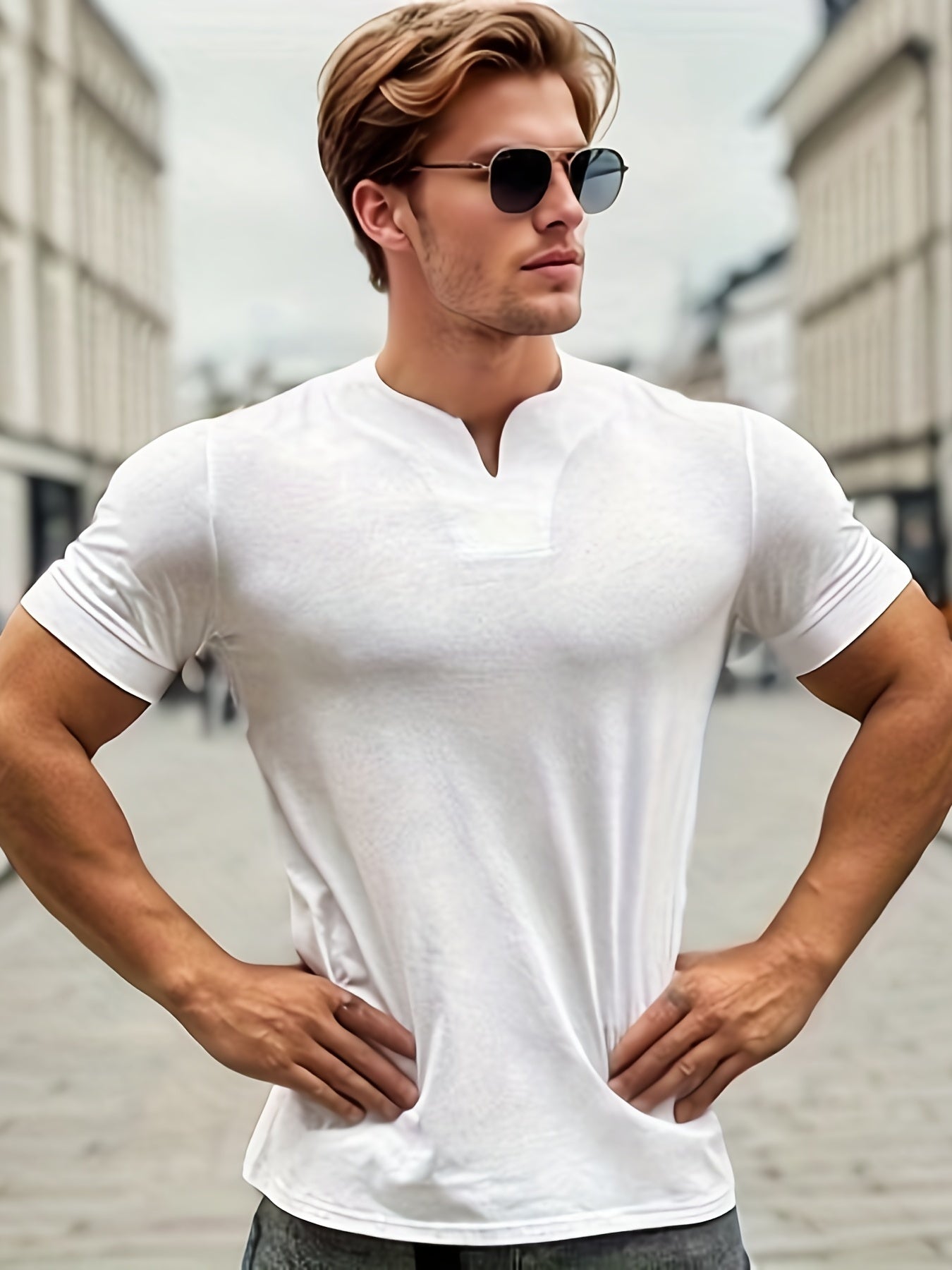 Men's Cotton Sports V Neck Tee for Summer