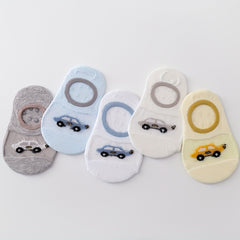 5 Pairs Baby Boys Boat Socks Cartoon Car Pattern Anti Slip Cotton Blend
