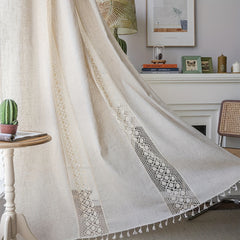 Boho Pure Linen Semi Blackout Curtain Farmhouse Style