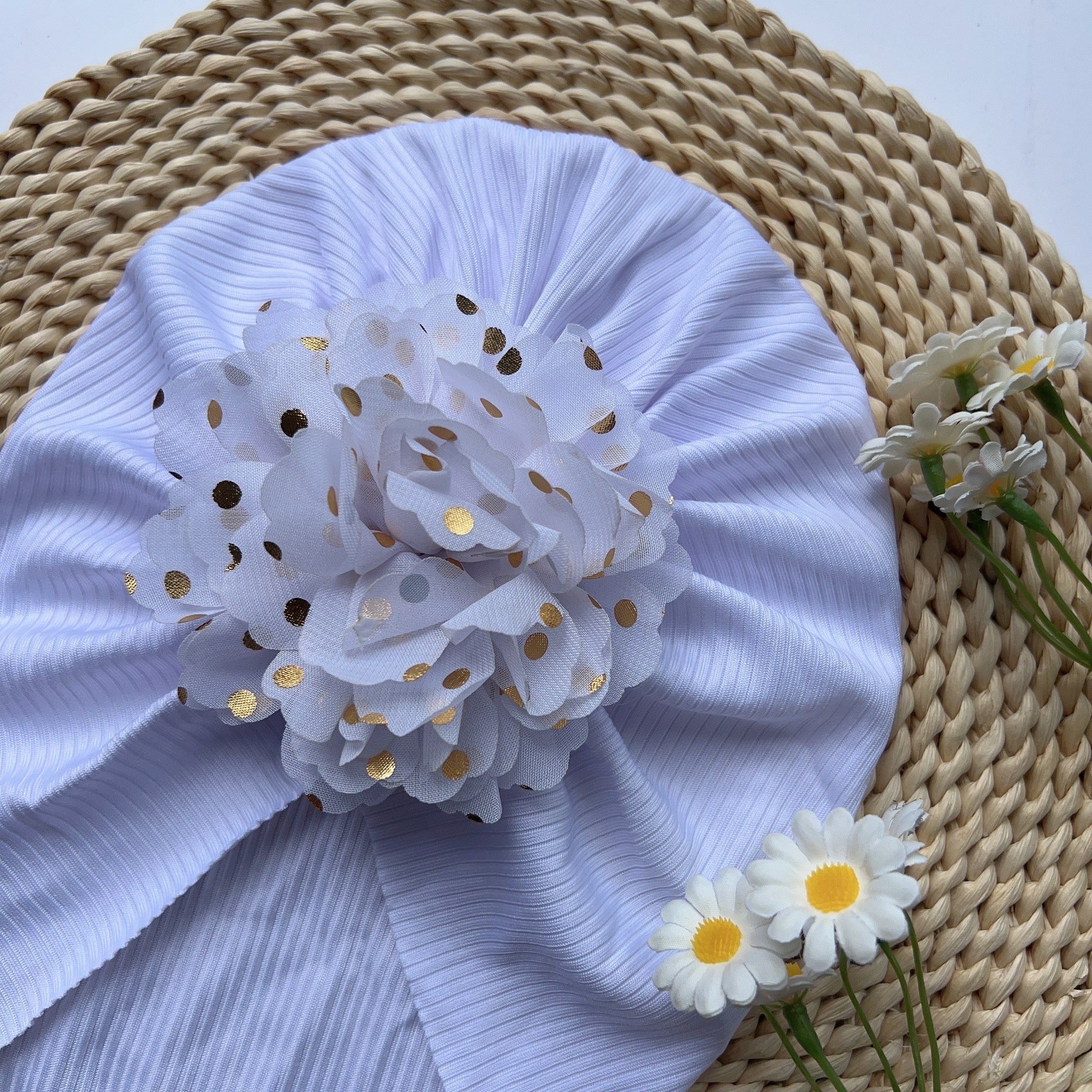 Baby Girls Flowers Decor Cap Soft Hair Wrap Head Accessory