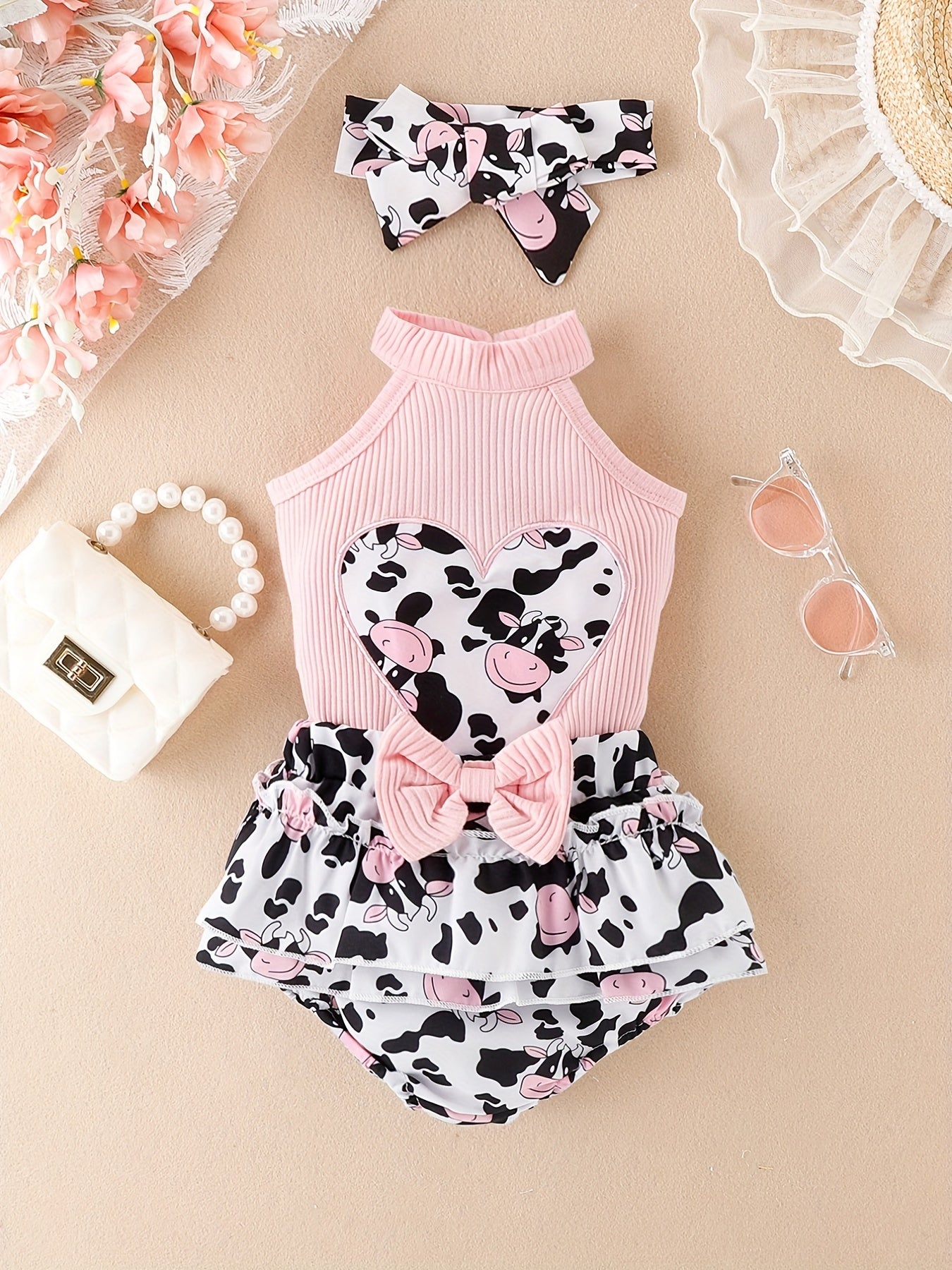 Leopard Print Heart Outfit Skirt & Sleeveless Tops for Baby Girls