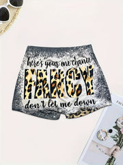 Leopard & Letter Print Skinny Shorts for Women
