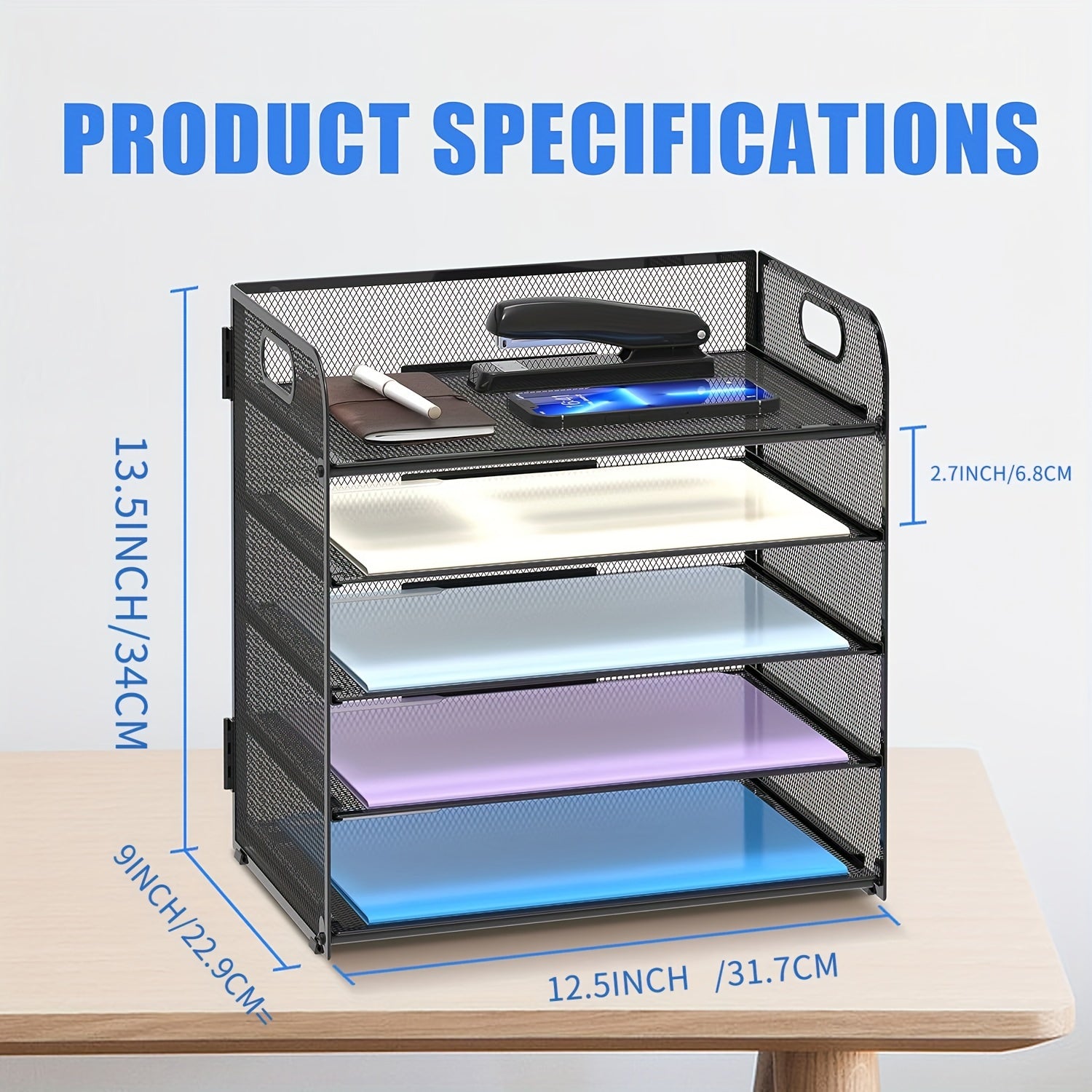 5-Layer Mesh Desktop File Organizer with Sliding Tray