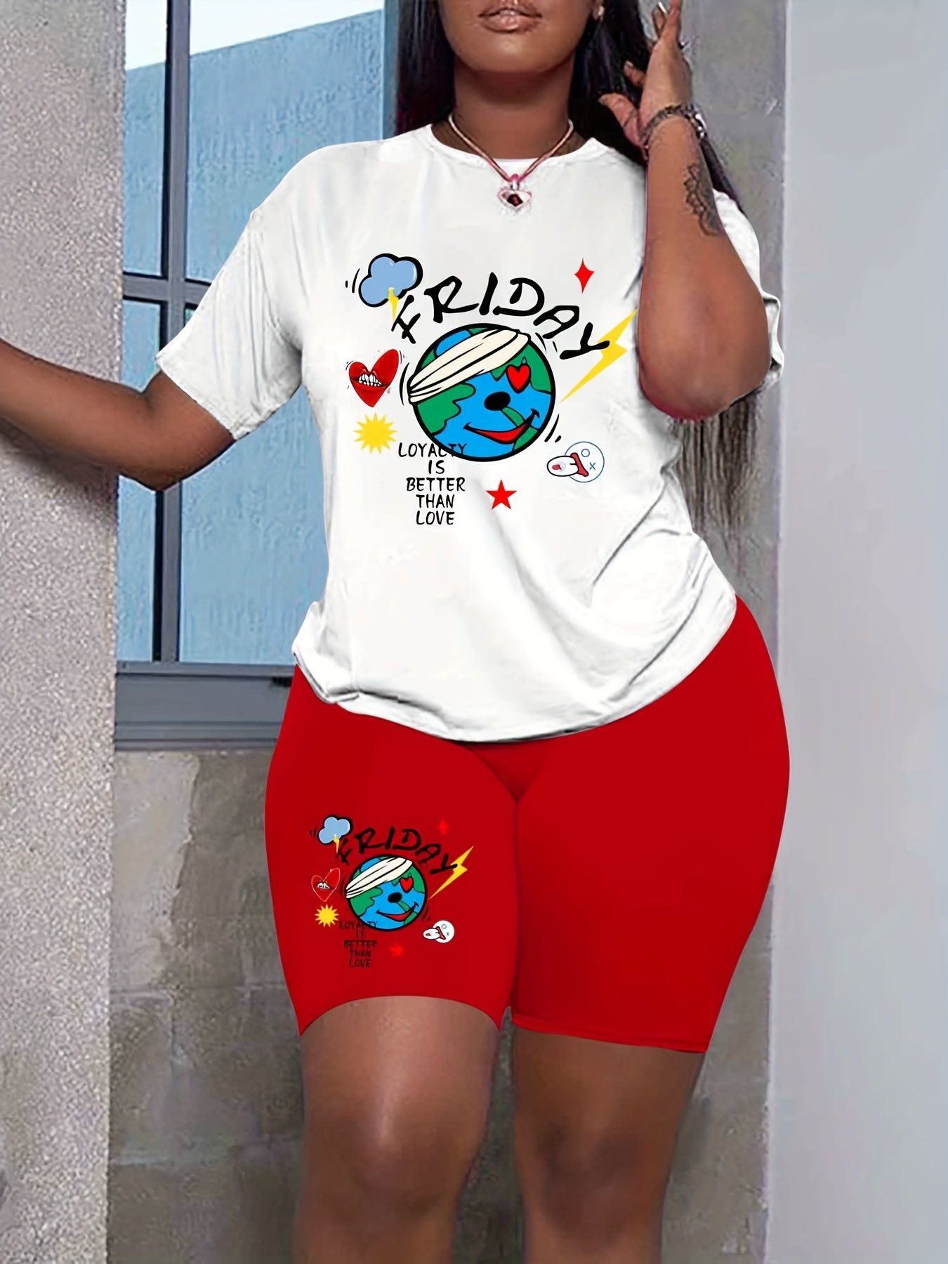 Earth Print Crew Neck Short Sleeve Top & Shorts Set