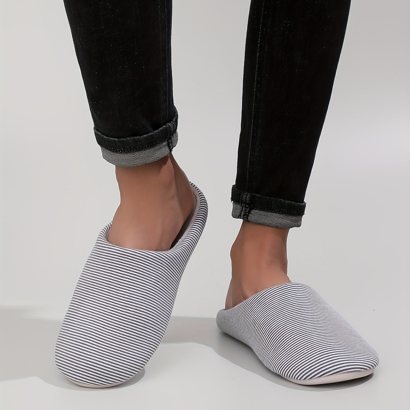 Cozy Striped House Slippers for Men Winter Shoes