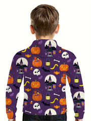 Skull & Pumpkin Print Kid's Hoodie Halloween Elements Unisex Pullover