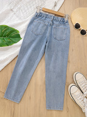 High Waist Tapered Ripped Jeans, Regular Fit