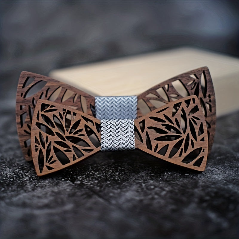 Retro Carved Walnut Wood Bow Tie Set for Father and Son