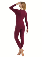 Women's Thermal Underwear Set Crew Neck Tops & Pants Loungewear