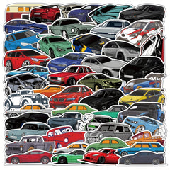 50pcs Cartoon Car Sports Car Series Stickers Waterproof DIY Sticker Pack