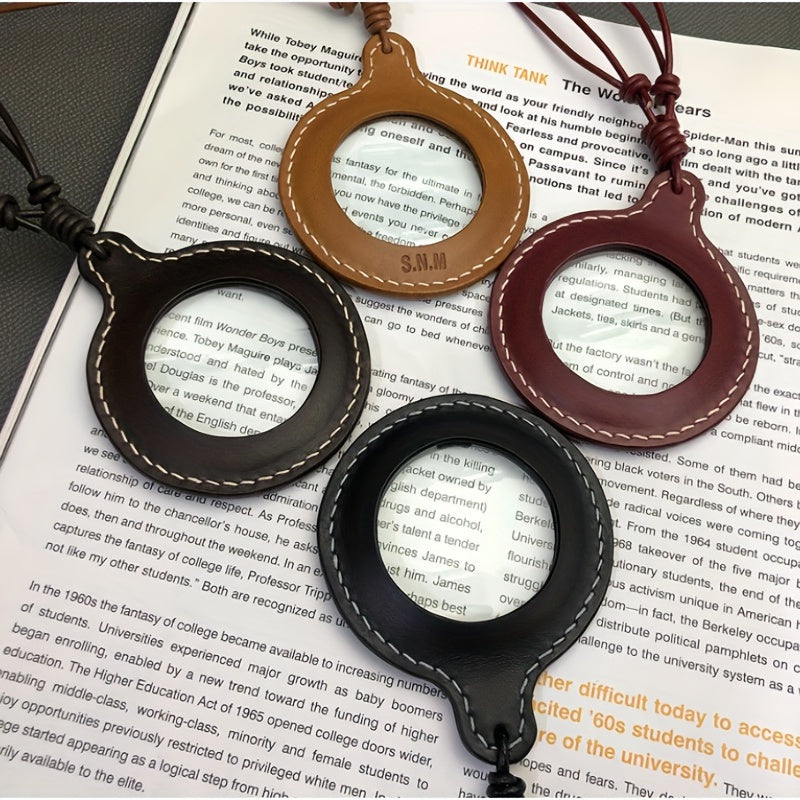 Vintage Leather Strap Necklace Magnifying Glass Pendant Locket
