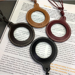 Vintage Leather Strap Necklace Magnifying Glass Pendant Locket