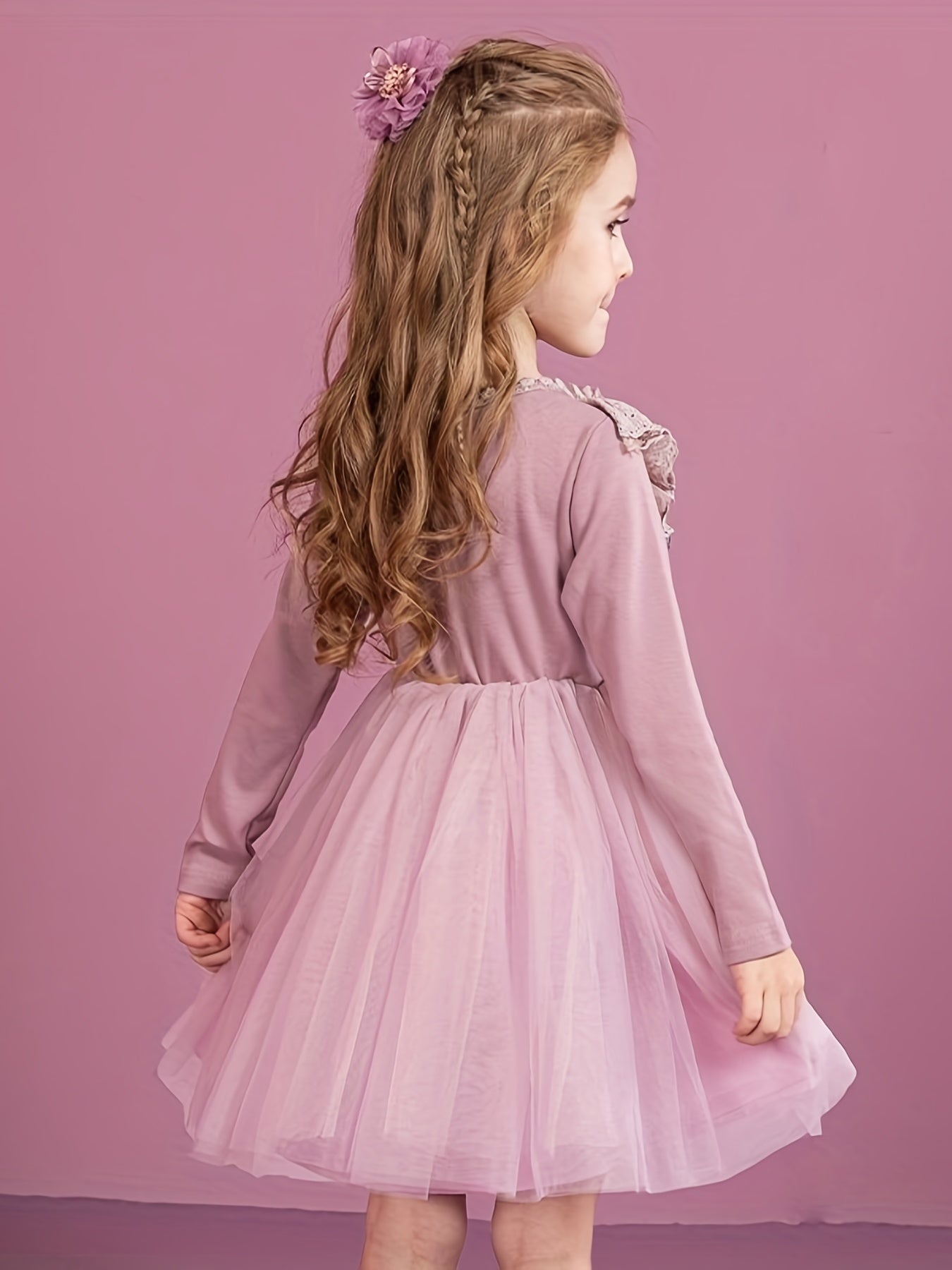 Girls' Butterfly Lace Tutu Dress Long Sleeve Birthday Princess Dress