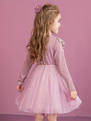 Girls' Butterfly Lace Tutu Dress Long Sleeve Birthday Princess Dress