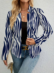 Women's Striped Print Open Front Long Sleeve Blazer
