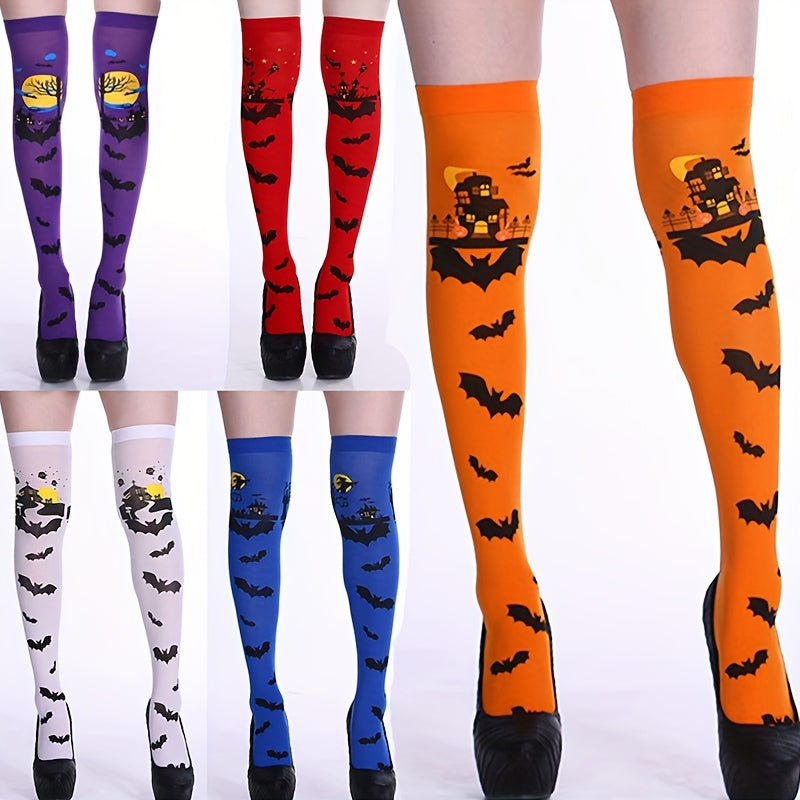 5 Pairs Halloween Bat Thigh High Socks Over The Knee Stockings
