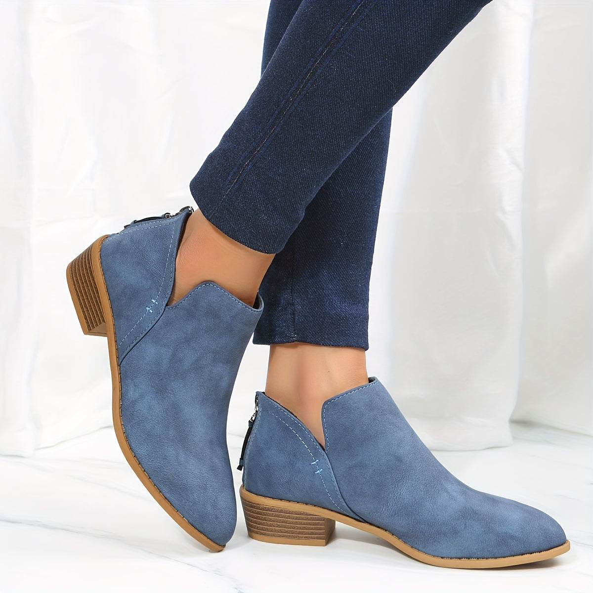 Chunky Heel Ankle Boots Zipper Retro Short Boots