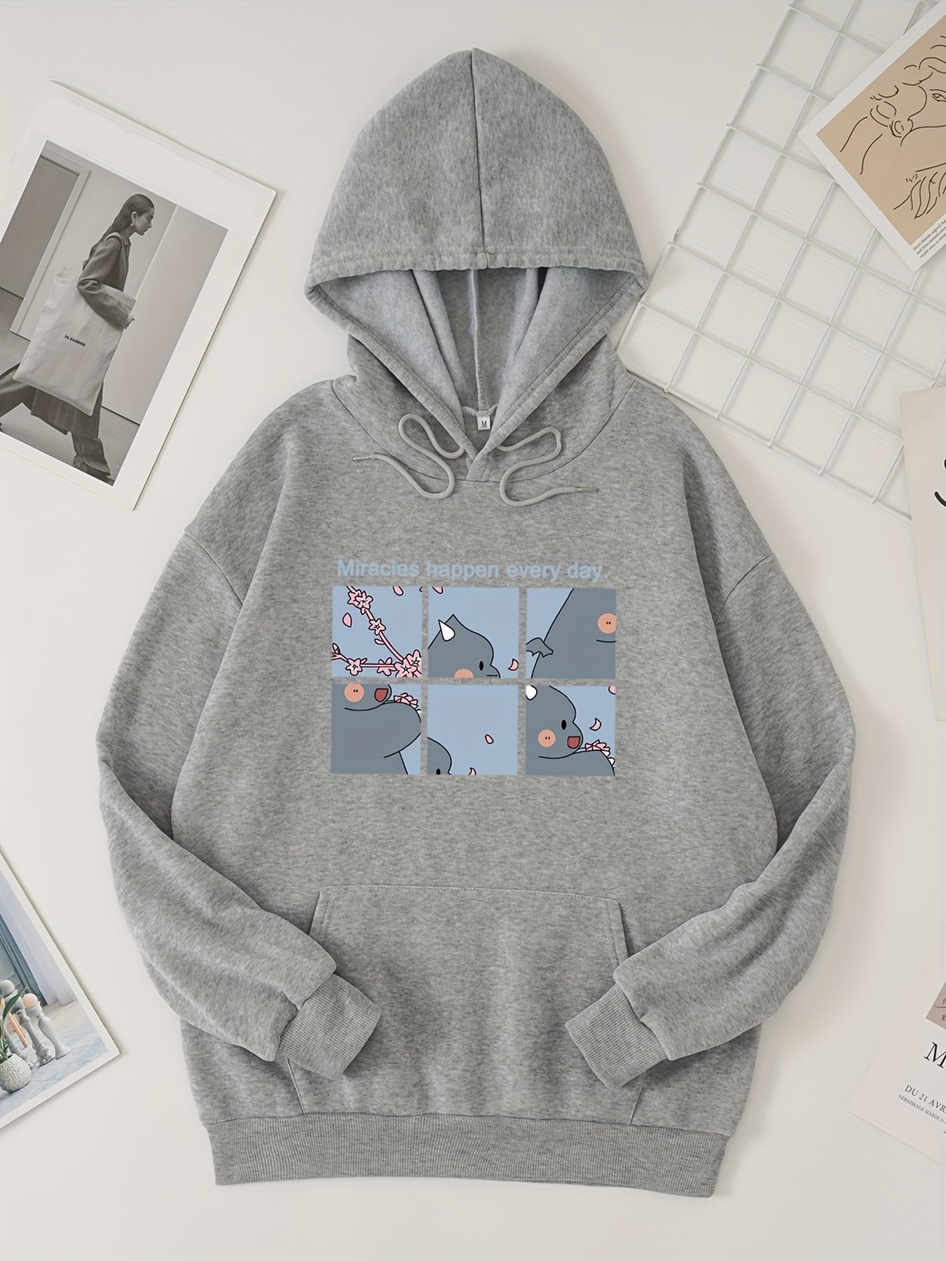 Graphic Print Kangaroo Pocket Hoodie Women's Clothing