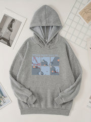 Graphic Print Kangaroo Pocket Hoodie Women's Clothing