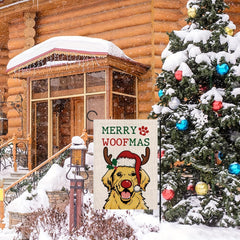 Christmas Garden Flag Merry Woofmas Golden Retriever