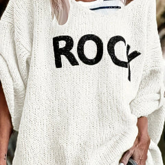Casual Sweater Women's Plus Letter Print V Neck Jumper