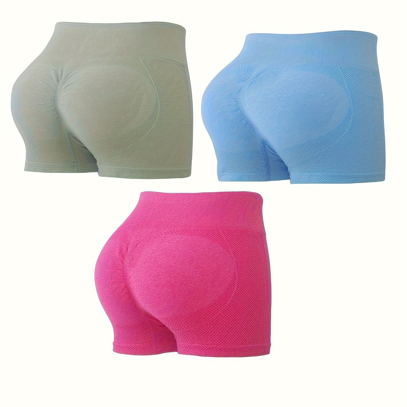 3pcs Slim Fit Yoga Shorts High Stretch Solid Seamless Gym Sporty Shorts