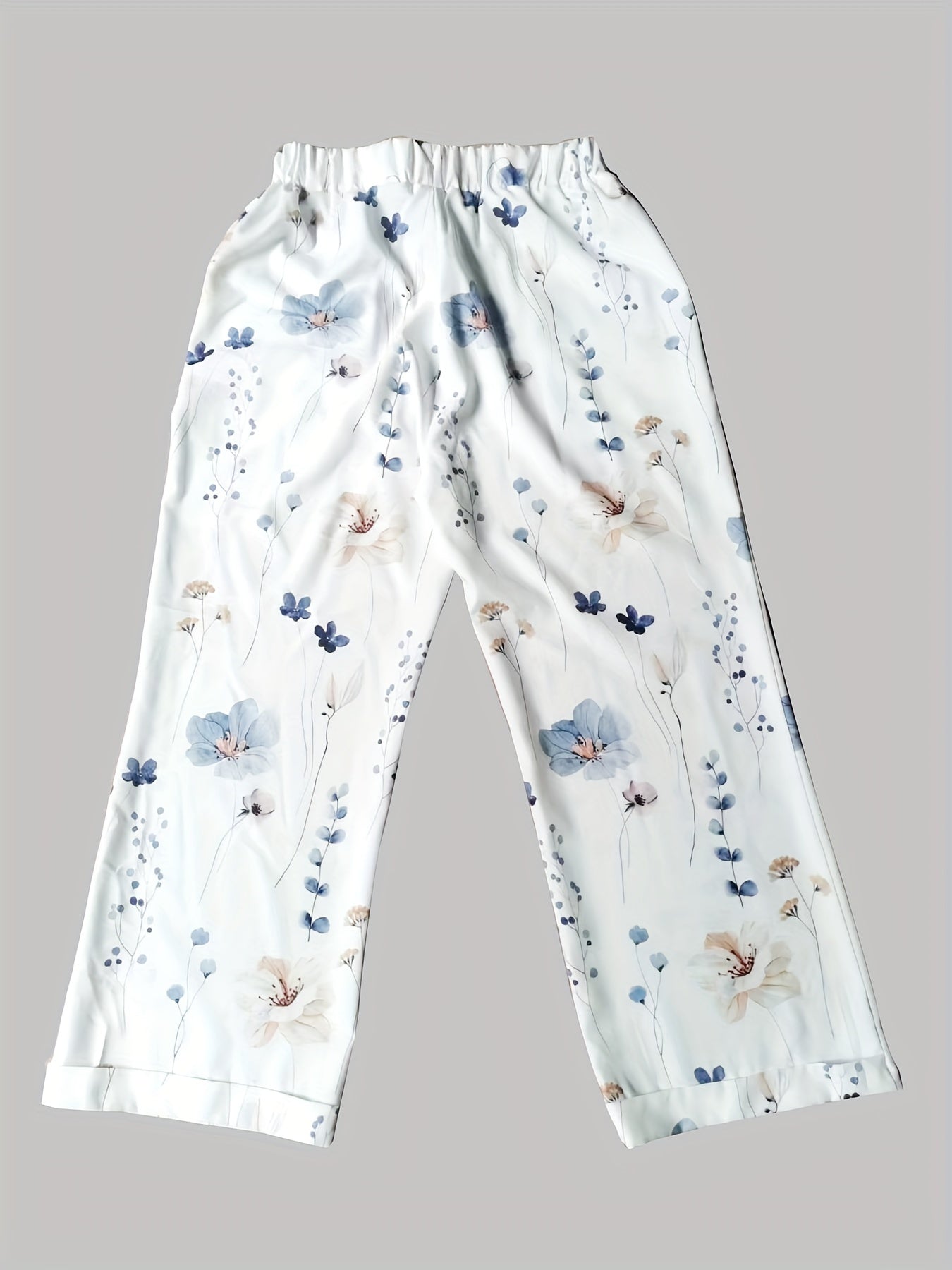 Floral Print Drawstring Straight Leg Pants Dual Pockets