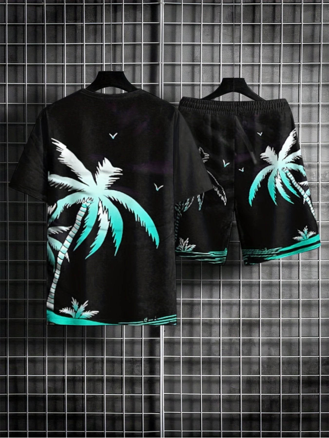 Coconut Tree Print Men's Outfits Casual T-shirt & Shorts Set