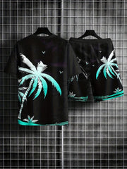 Coconut Tree Print Men's Outfits Casual T-shirt & Shorts Set