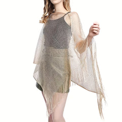 Glitter Hollow Out Shawl Tassel Wraps Large Sunscreen Bikini Cover Up