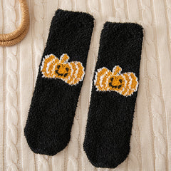Halloween Pumpkin & Bat Print Socks & Funny Fuzzy Women's Stockings