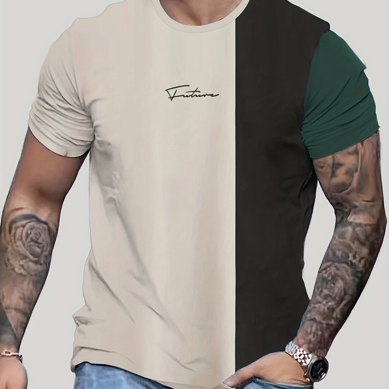 Men's Block T shirt Hip hop Style Casual Round Neck Tees For Summer