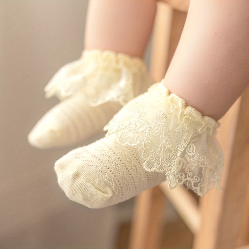 3 Pairs Girl's Mesh Breathable Cotton Socks - Spring Lace Toddler Socks